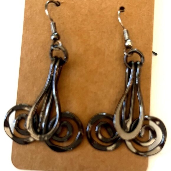 Gorgeous Modern Steel Swirl Dangle Earrings - Picture 3 of 5